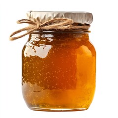 Poster - Golden honey in a stylish glass jar with a rustic covering showcasing its natural allure and richness : Generative AI