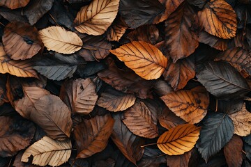 Aufkleber - A Textured Layer of Brown and Orange Leaves Covering the Ground in an Autumn Forest Setting : Generative AI