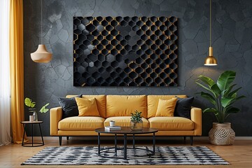 Poster - Bold Black Hexagon Pattern Canvas Artwork Design