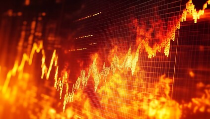 Aufkleber - Vivid depiction of intense stock market trends in fiery colors against a dark background : Generative AI