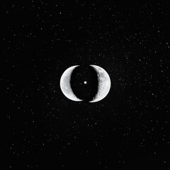 Wall Mural - Minimalist cosmic beauty, crisp black and white full and crescent moon, subtle glowing constellations in a dark sky.