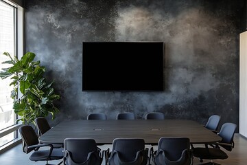 Aufkleber - Contemporary conference room with stylish black furnishings and a large screen ideal for presentations : Generative AI