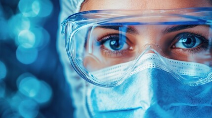 Poster - Researcher Analyzing Medical Data in Protective Gear and Environment
