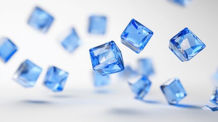 Poster - Floating Blue Sapphire Cubes: A Digital Art Piece
