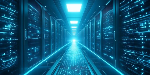 Aufkleber - Illuminated Server Corridor Emphasizing Advanced Networking and Digital Space : Generative AI