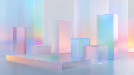 Poster - Pastel Glass Blocks: A Dreamlike 3D Render