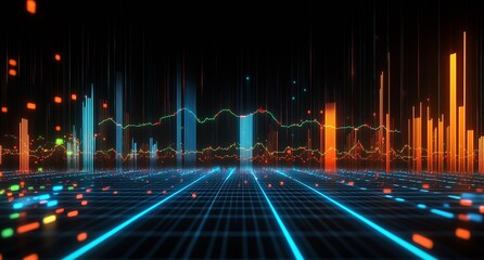 Aufkleber - Dynamic Data Visualization with Abstract Graphs and Colorful Light Patterns in Financial Context : Generative AI
