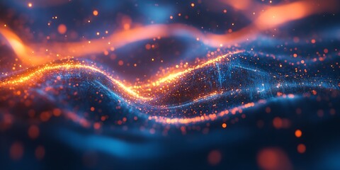 Fototapete - Dynamic wave of particles and colors representing data flow and movement in a modern digital landscape : Generative AI