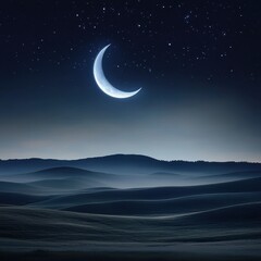Wall Mural - Mystical full and crescent moon floating above rolling misty hills, glowing constellations forming a celestial map.