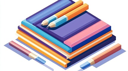 Poster - Colorful Stack of Books and Pencils: A Vibrant Back to School Illustration