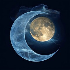Wall Mural - Abstract lunar dream, swirling cosmic energy around a glowing full and crescent moon, shimmering constellation patterns.