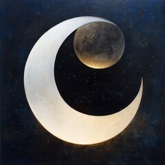 Wall Mural - cosmic dance, intertwined full and crescent moon, soft radiant light, scattered constellation format