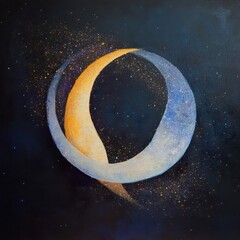 Wall Mural - cosmic dance, intertwined full and crescent moon, soft radiant light, scattered constellation format