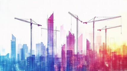 Poster - Modern Abstract City Skyline with Construction Elements in Background