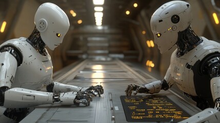 Poster - Agentic AI controlling robotic arms in an advanced automated factory.