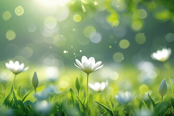 Poster - Spring Light Green Blurred Background Summer Design Wallpaper Ideas
