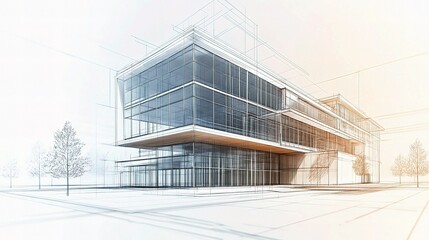 Poster - Detailed Architectural Drawing of Modern Building Design Concept
