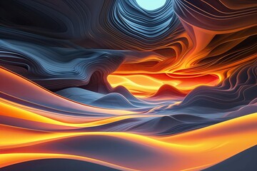 Poster - Futuristic Abstract Landscape Design with Vibrant Orange Gradient and Fluid Shapes for Stunning Flyers