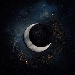 Wall Mural - hyper-realistic full moon and crescent moon glowing in a deep cosmic sky, surrounded by intricate co