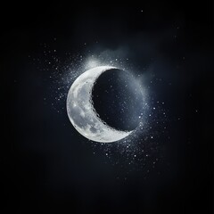 Wall Mural - Surreal celestial scene, full moon and crescent moon intertwined, ethereal glow, cosmic dust, shimmering star constellations.