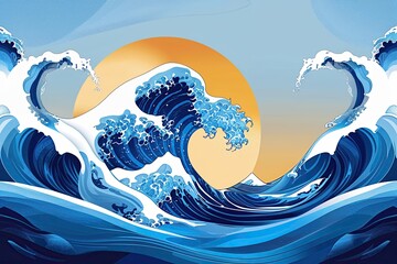Poster - Dynamic Blue Wave Banner with Contemporary Halftone Background and Stylish Design