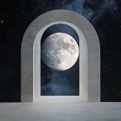 Wall Mural - 08030846 47 celestial portal, full moon and crescent moon forming an otherworldly gateway, deep spac