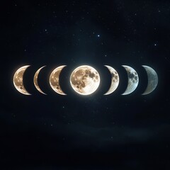 Wall Mural - 08030846 39 majestic cosmic transition, moon phases shifting seamlessly between full and crescent, c