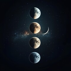 Wall Mural - 08030846 39 majestic cosmic transition, moon phases shifting seamlessly between full and crescent, c