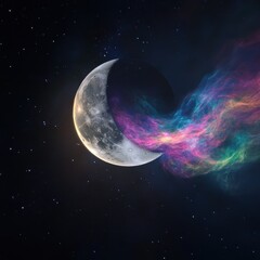 Wall Mural - 08030846 40 vibrant celestial wonder, nebula colors shifting behind a luminous full and crescent moo
