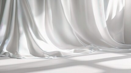 Poster - Minimalistic Grey Background with Draped Fabric for Product Display