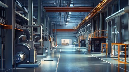 Poster - Industrial Factory Interior with Advanced Manufacturing Equipment