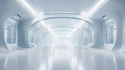 Poster - Futuristic Empty Room with Sleek Lines and White Space Interior