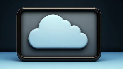 Poster - Blue cloud symbol displayed on a minimalistic dark background with soft shadows and a smooth texture