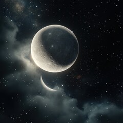 Wall Mural - 08030846 31 cinematic celestial landscape, dramatic lighting over a hyper-realistic full and crescen