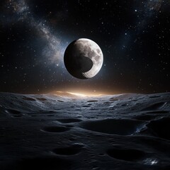 Wall Mural - 08030846 31 cinematic celestial landscape, dramatic lighting over a hyper-realistic full and crescen