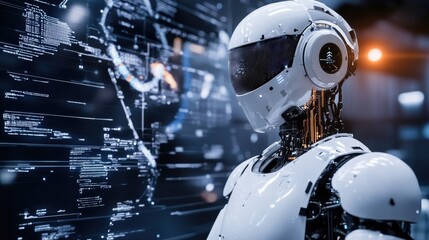Poster - Autonomous AI agent navigating through a futuristic cybernetic world.