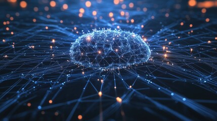 Poster - Digital brain with interconnected nodes symbolizing artificial intelligence.