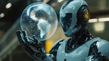 Poster - Futuristic AI system predicting global trends using real-time analytics.