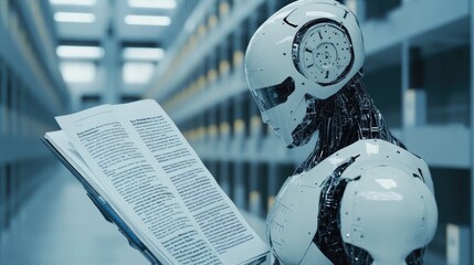 Poster - Futuristic fact-checking AI detecting inconsistencies in online articles.