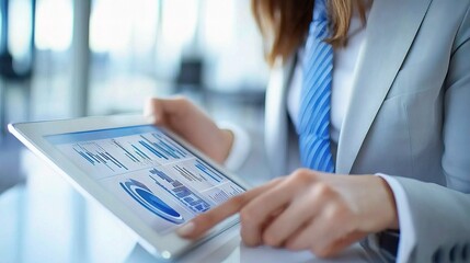 Poster - Businesswoman Using Tablet for Digital Analysis in Office Setting