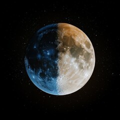 Wall Mural - 08030846 21 cosmic duality, full moon radiating warm hues while the crescent moon glows cool blue, d