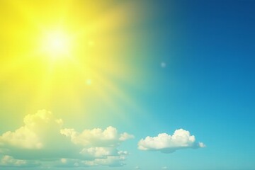 vibrant yellow and blue sky with sun rays background, nature, sunny