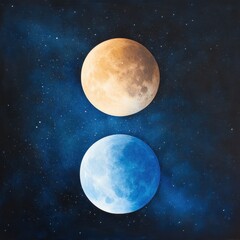 Wall Mural - 08030846 21 cosmic duality, full moon radiating warm hues while the crescent moon glows cool blue, d
