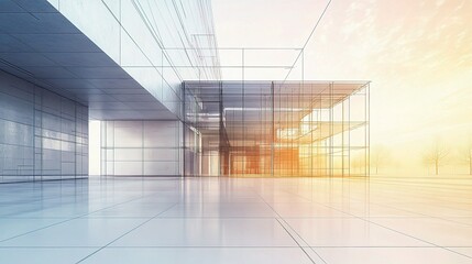 Poster - Detailed Architectural Drawing of a Modern Building with Lines and Scale