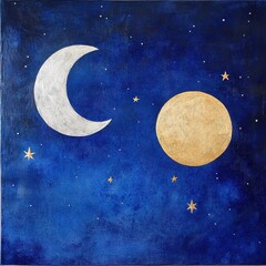 Wall Mural - 08030846 10 ancient mythology-inspired celestial scene, golden full moon and silver crescent moon, d