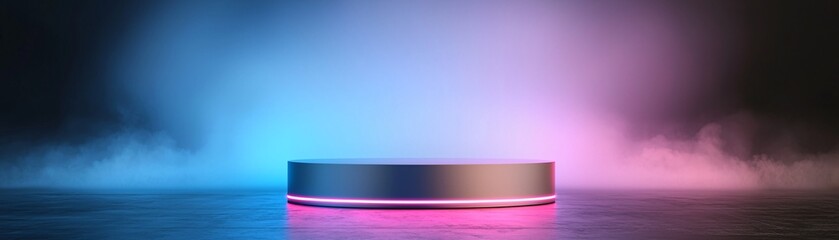 Poster - Holographic 3D podium, glowing futuristic elements, vibrant reflections, immersive digital ambiance, high-tech showcase, neon accents, cyberpunk aesthetic, ultra-clean presentation, photorealistic