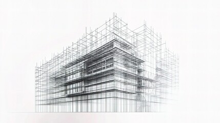Poster - Detailed Digital Wireframe Model of Building Under Construction