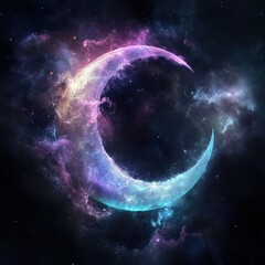Wall Mural - 08030846 13 cosmic dance, swirling nebula around a glowing full and crescent moon, deep space energy