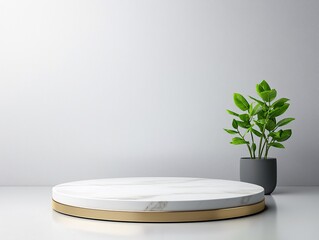 Poster - Marble and brass 3D podium, luxurious elegance, high-end product display, refined material contrast, soft ambient reflections, professional aesthetic, timeless design, no watermark, no trademark,