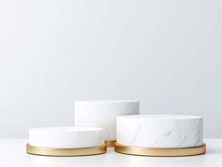 Poster - Marble and brass 3D podium, luxurious elegance, high-end product display, refined material contrast, soft ambient reflections, professional aesthetic, timeless design, no watermark, no trademark,